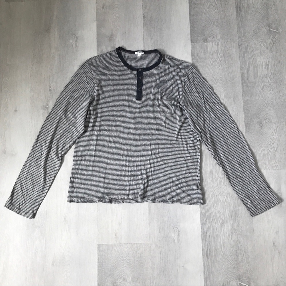 JAMES PERSE GRAY STRIPE HENLEY T SHIRT LONG SLEEVE MENS XL